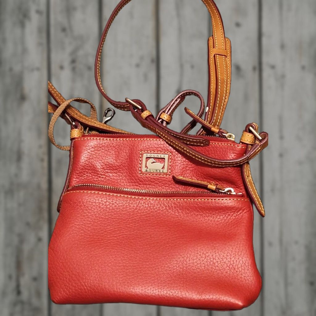 Dooney & Bourke Crossbody Bag Cranberry Red Leather Pebbled Small Women 8in 9in Zip Handbag