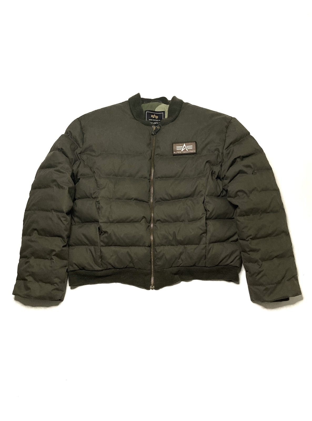 image of Alpha Industries Ma-1 Bomber Puffer Khaki Jacket, Men's (Size Large)