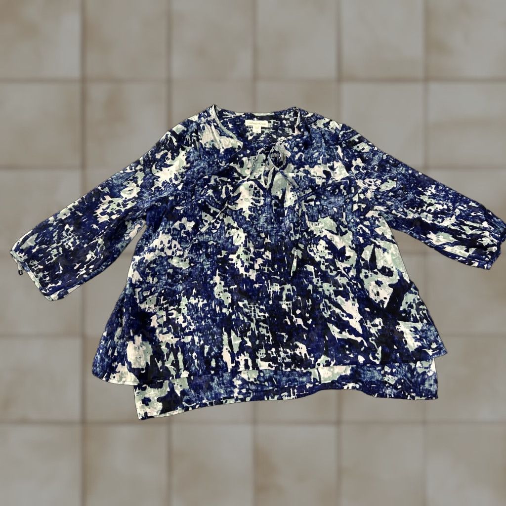 Coldwater Creek Coldwater Creek Blouse Shirt Womens Large Blue Green Abstract Knit Stretch Long Sleeve Casual Size L / US 10 / IT 46 - 1 Thumbnail
