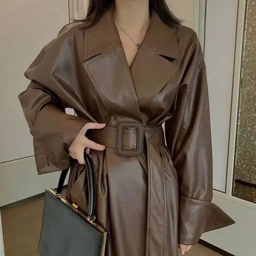 VIBE Retro brown design pu leather loose coat Size M / US 6-8 / IT 42-44 - 2 Thumbnail