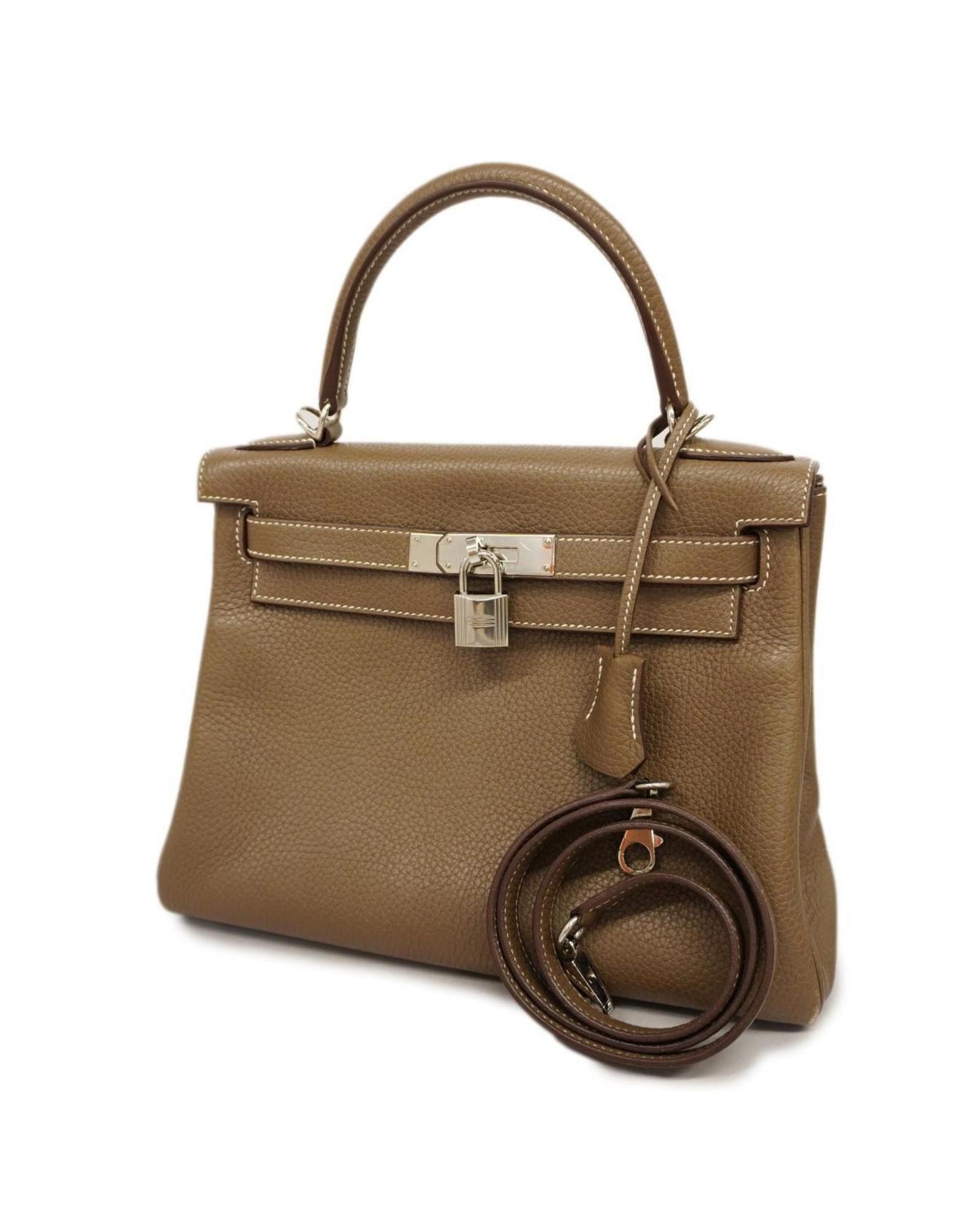 image of Hermes Elegant Brown Leather Handbag With Accessories, Women's
