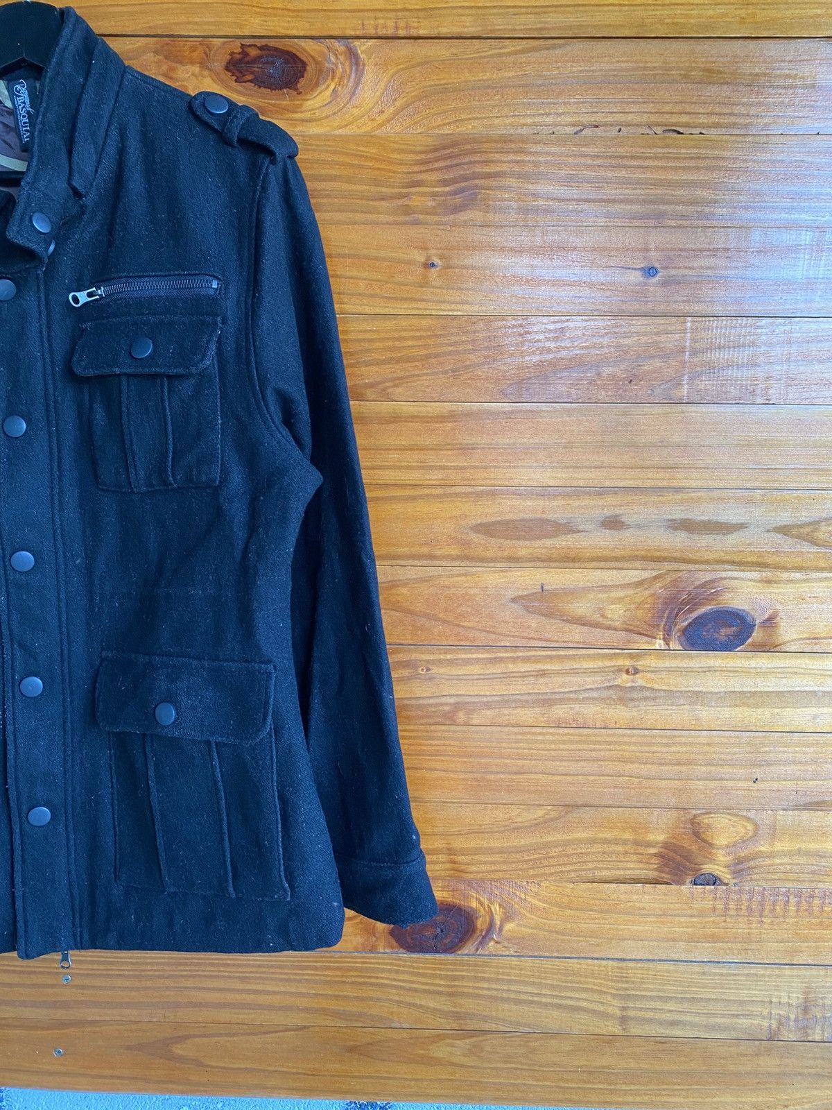 Japanese Brand Vintage Military-Style Black Wool Jacket with Camo Lining Size US M / EU 48-50 / 2 - 7 Thumbnail