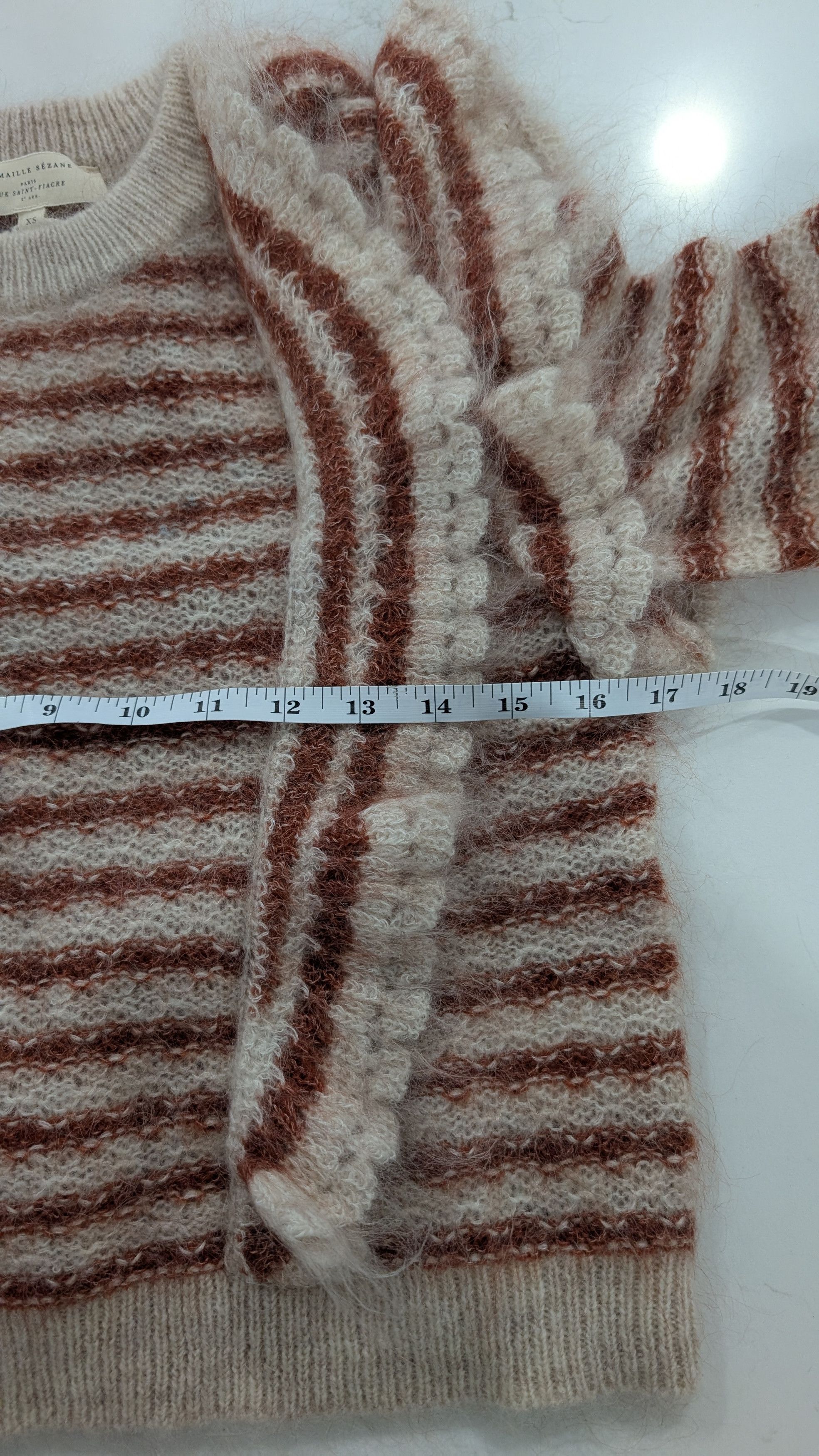 Sezane Sézane Ariane Striped Mohair Knit Sweater XS Cream Rust Size XS / US 0-2 / IT 36-38 - 10 Thumbnail