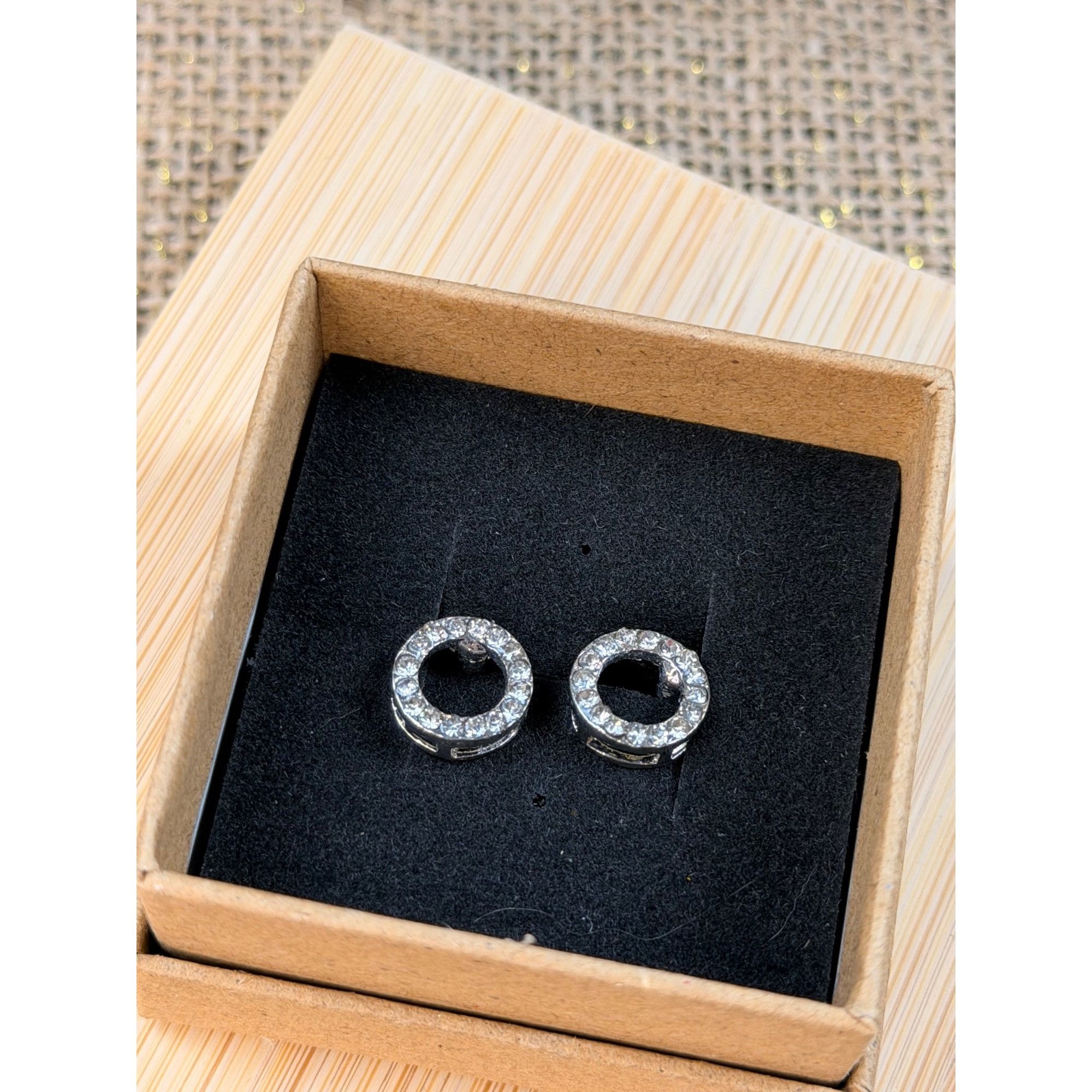Other Silver Rhinestone Circle Stud Earrings In Gift Box Size ONE SIZE - 6 Thumbnail