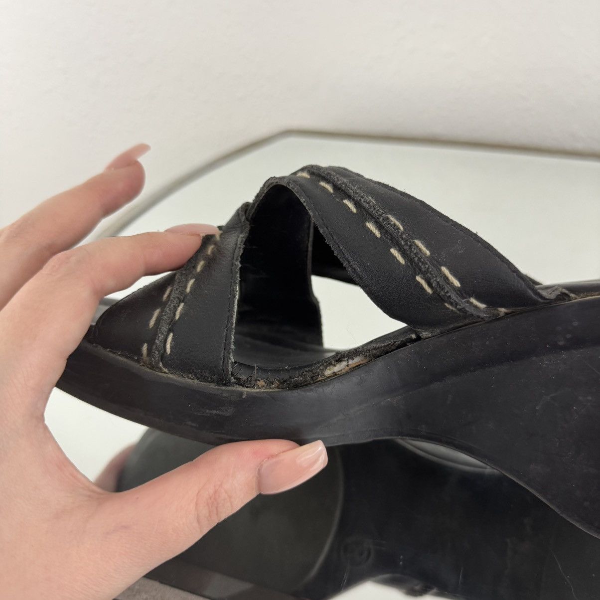 Vintage MOSSIMO Vintage Y2K Black Leather Chunky Platform Sandals Size US 8 / IT 38 - 10 Thumbnail