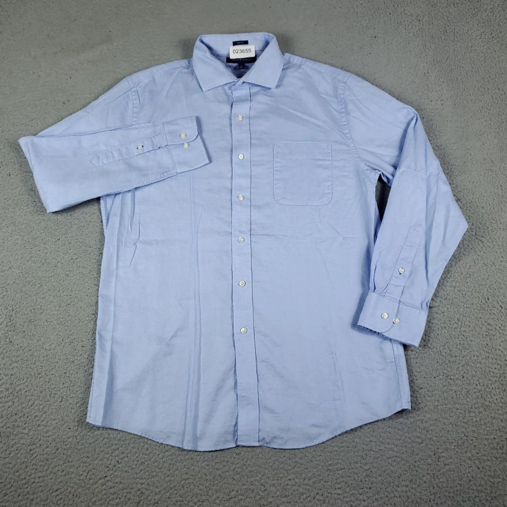 Tommy Hilfiger Tommy Hilfiger Dress Shirt Mens 16 Blue Long Sleeve Button Up Pocket Classic Modern Size 42R - 2 Thumbnail
