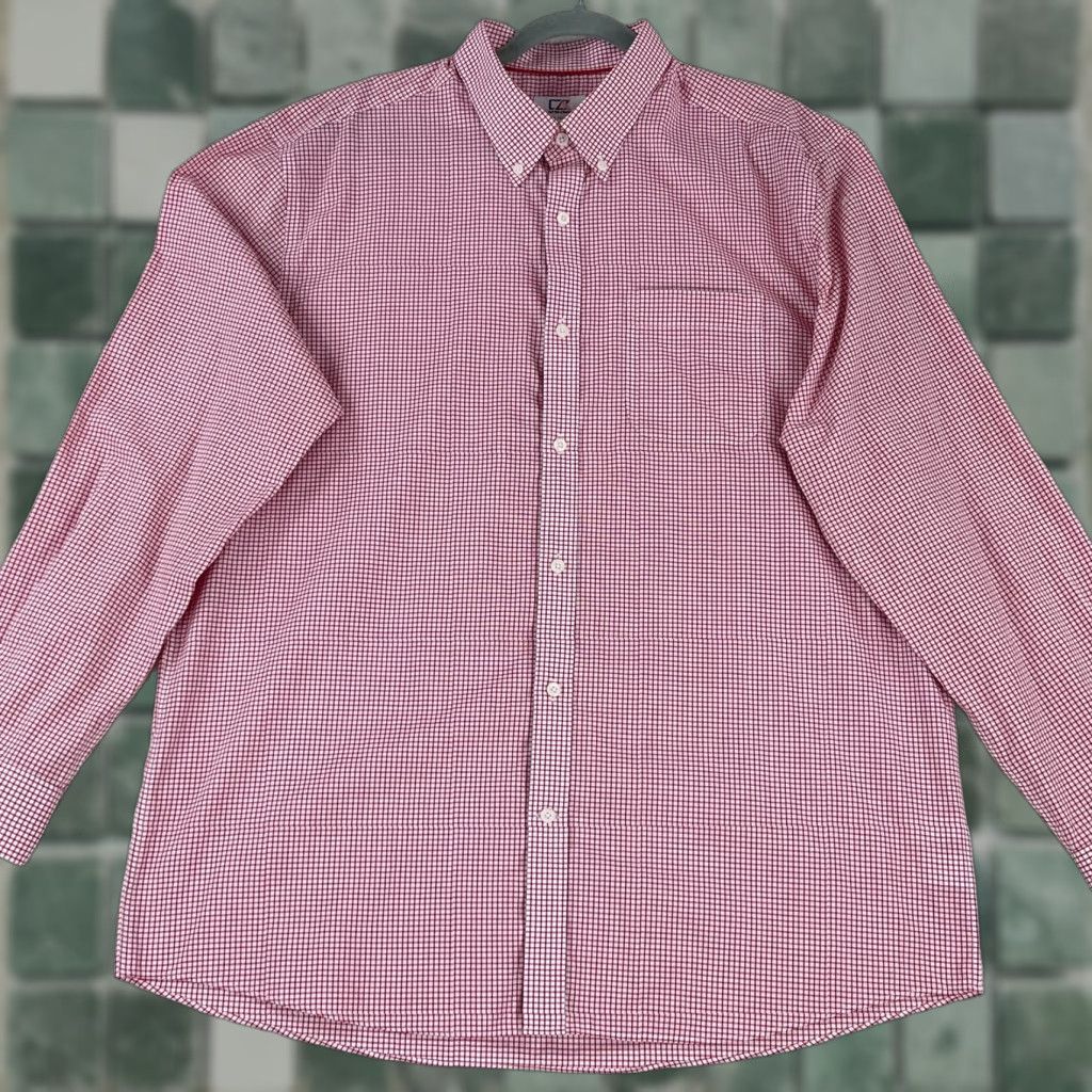 Cutter & Buck Cutter & Buck Red White Check Button-Down Shirt Mens XL Long Sleeve Cotton Polyester Dress Shirt Size US XL / EU 56 / 4 - 1 Thumbnail