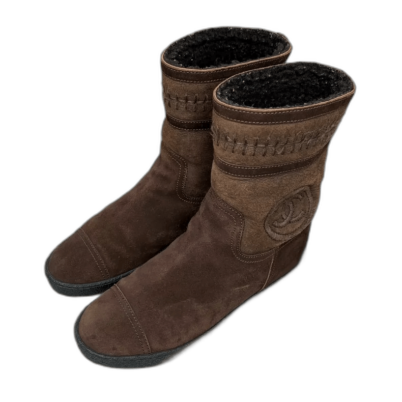 Chanel Brown Suede Cotton Boots by Chanel -2505 Size US 7 / IT 37 - 1 Thumbnail