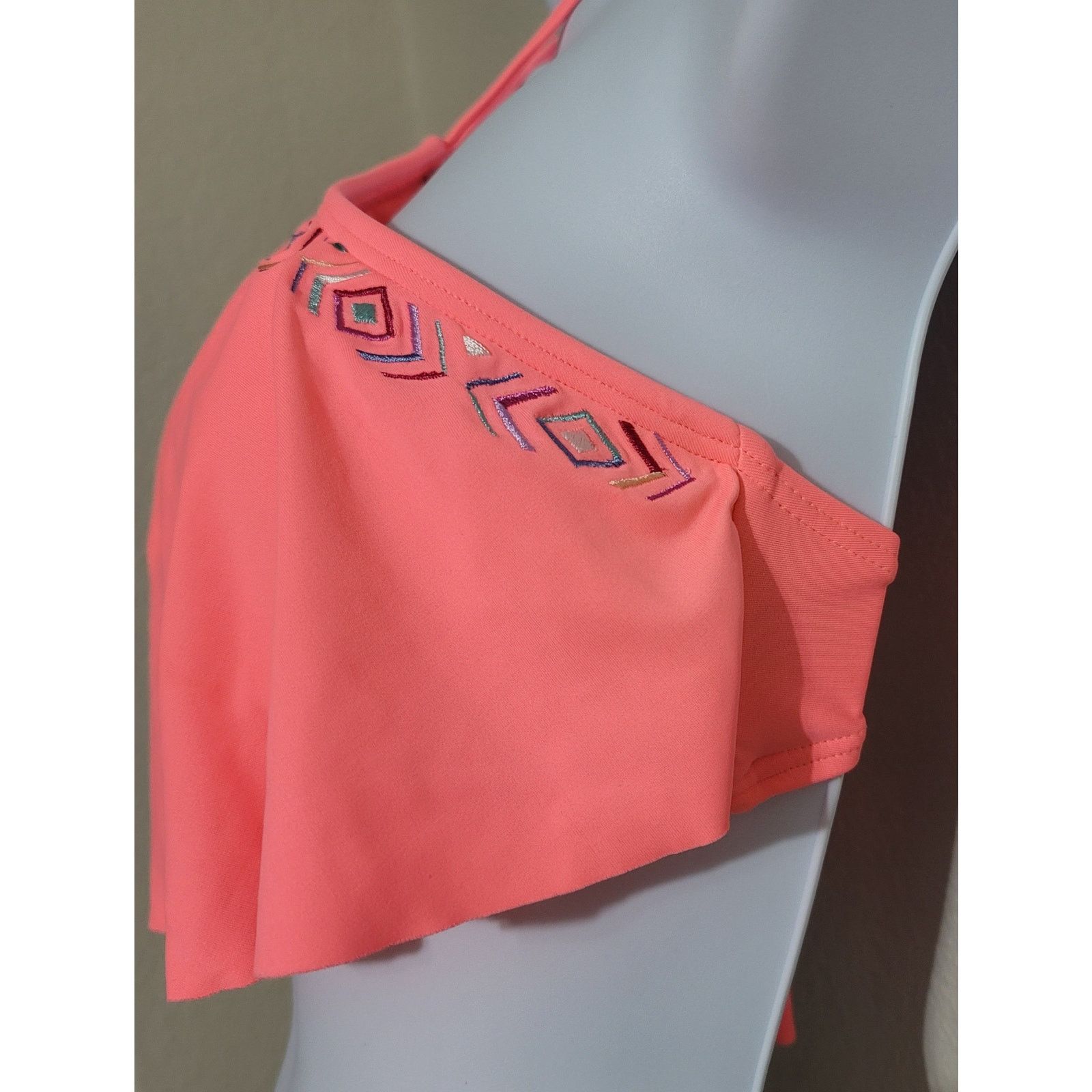 Other SO Bright Orange Embroidered Halter Bikini Top Small Padded Size ONE SIZE - 7 Thumbnail