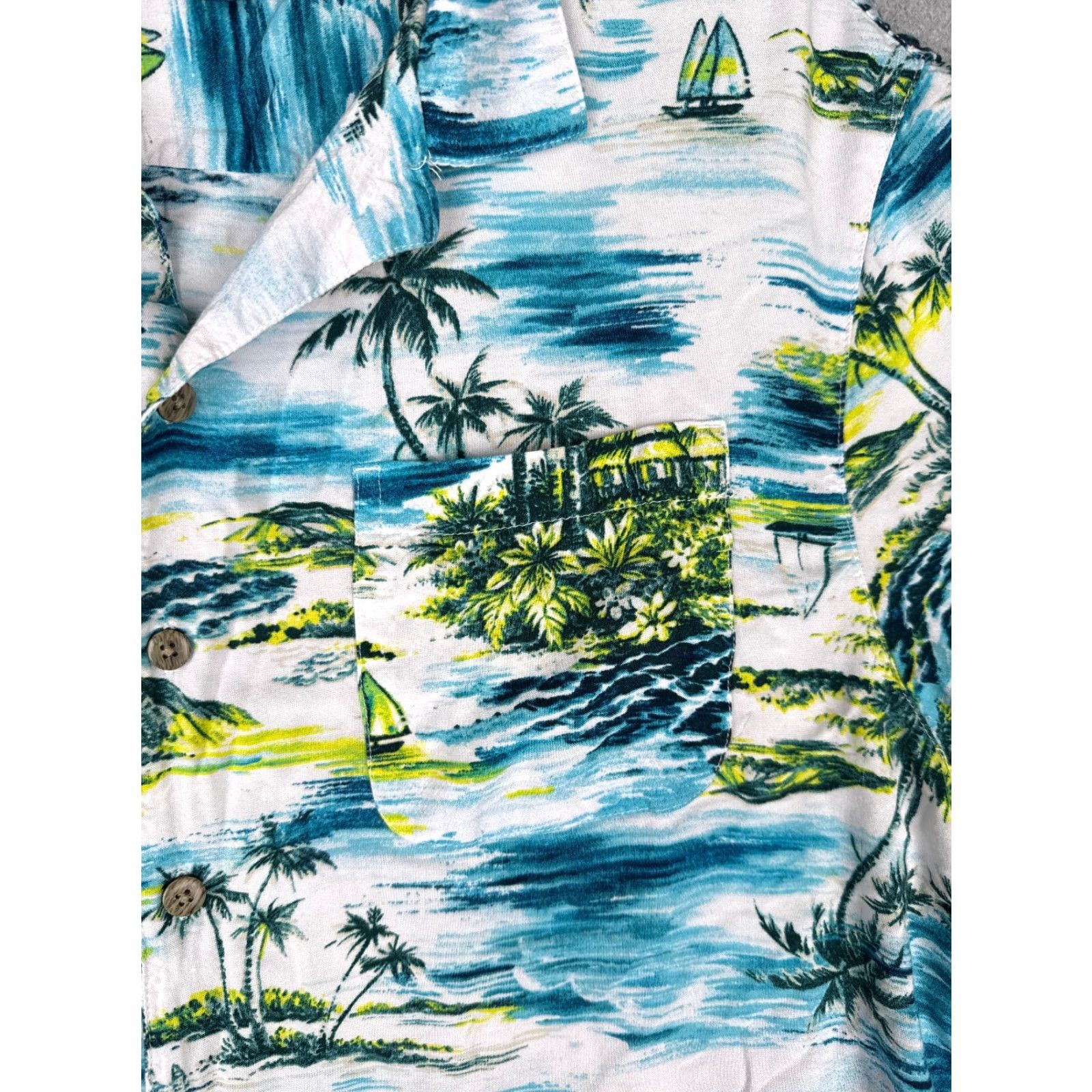 George George Shirt Adult Large White Floral Hawaiian Button Up Rayon Mens Size US L / EU 52-54 / 3 - 6 Thumbnail