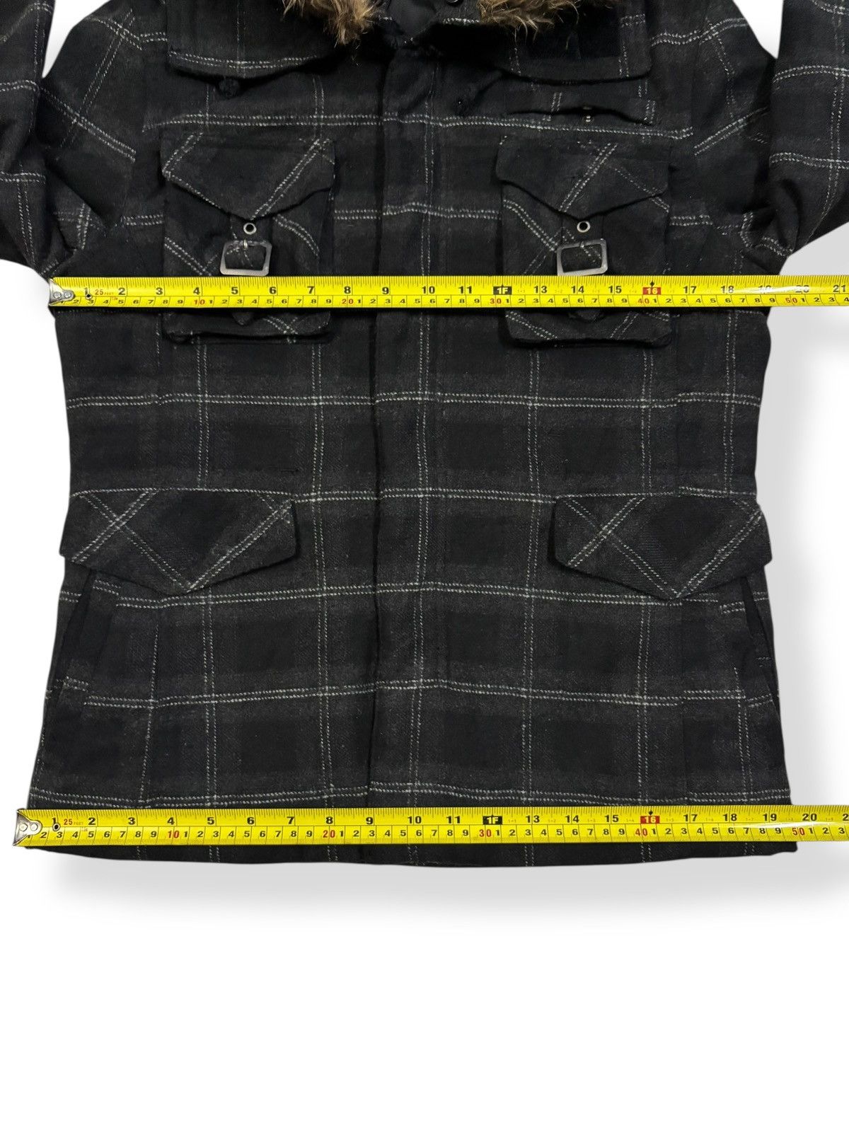 If Six Was Nine In The Attic Plaid Multi-pockets Faux Fur Hooded Punk Jacket Size US S / EU 44-46 / 1 - 15 Thumbnail