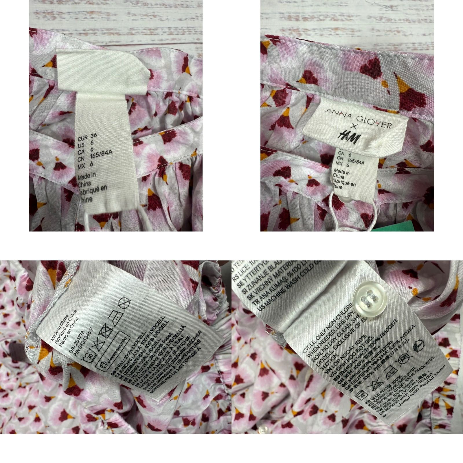 H&M Anna Glover X H&M Blouse Womens Long Sleeve Button Front Sz 6 Gray/Pink Lyocell Size M / US 6-8 / IT 42-44 - 8 Thumbnail