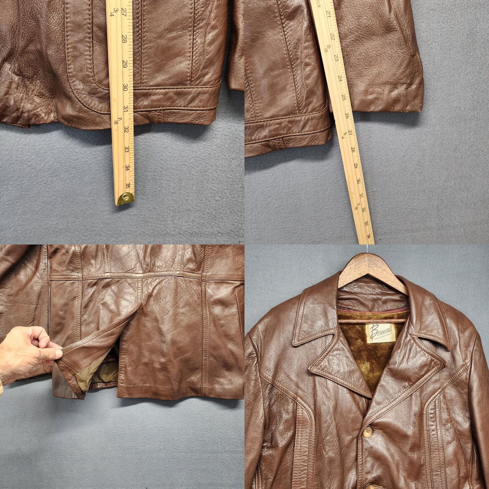 Ben Sherman VINTAGE Bermans Leather Jacket Mens 42 Brown Car Coat Zip Out Faux Fur Liner Coat Mens Brown Leather Jacket Regular 42 Mens Fur Lined overdress Size US XS / EU 42 / 0 - 8 Thumbnail