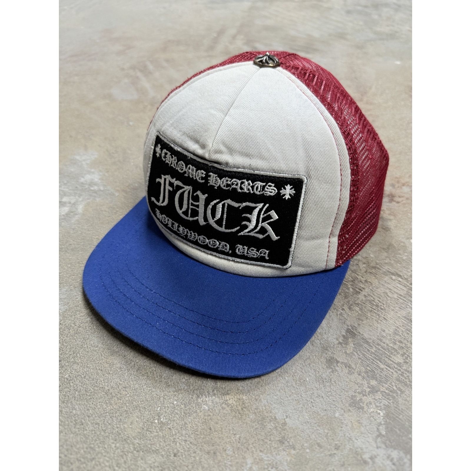 Chrome Hearts Chrome Hearts Cap White Red Blue FUCK Used OS | Grailed