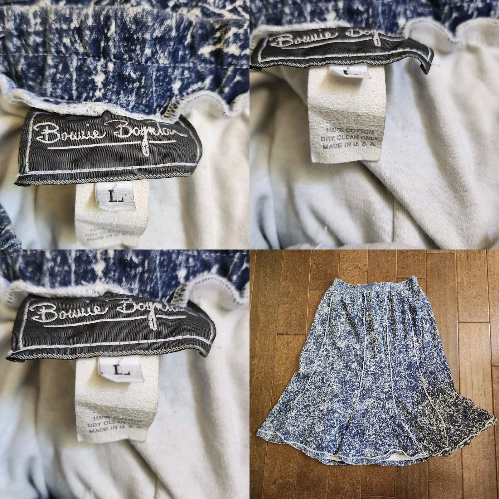 Vintage Bonnie Boynton Women's Blue Maxi Skirt - Size L - Cotton - Pull On - Long - Regular - Spring Summer Fall - Womens Size 36" / US 14 / IT 50 - 8 Thumbnail