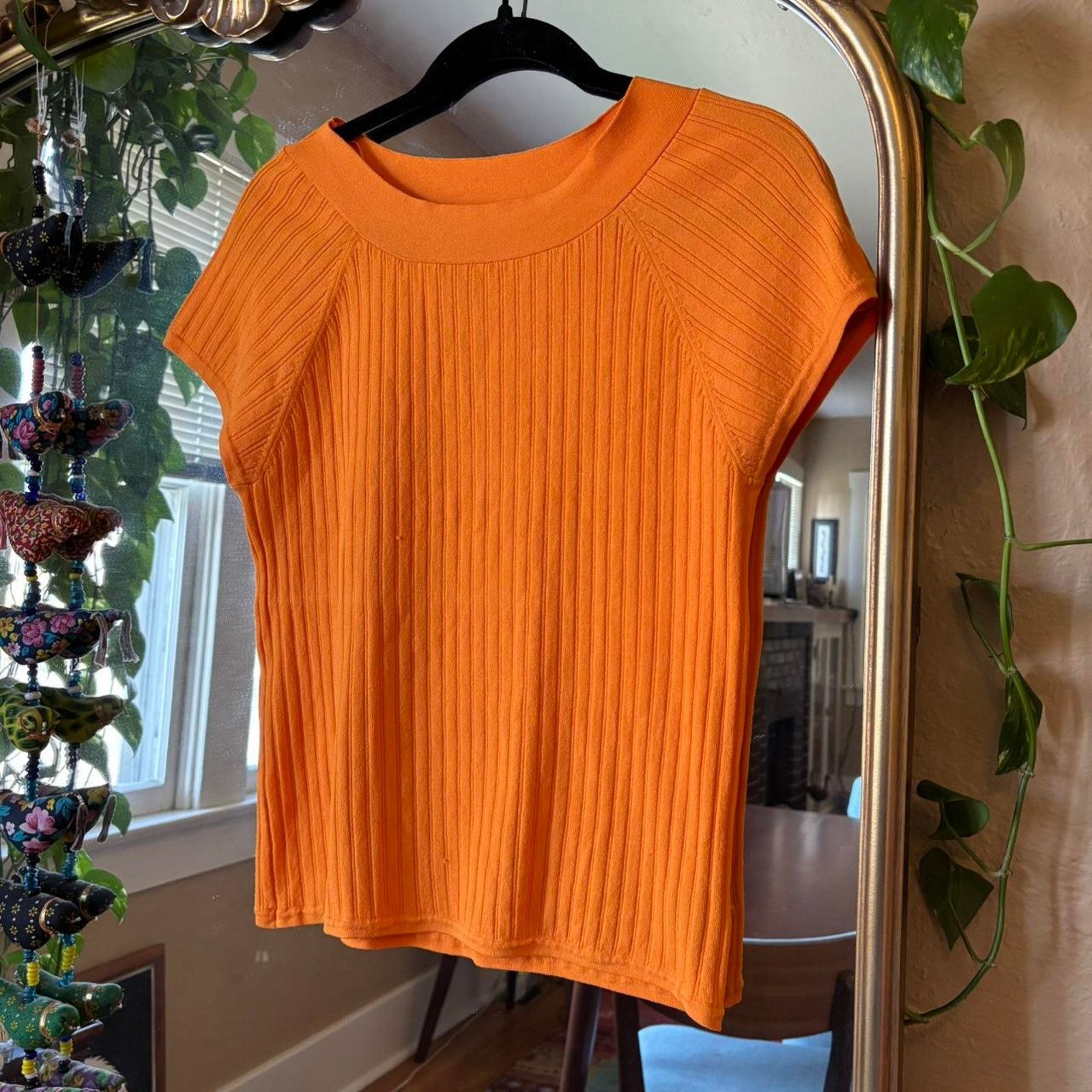 Evan Picone Vintage Evan-Picone Orange Ribbed Top XL Rayon Y2K 00s Size XL / US 12-14 / IT 48-50 - 4 Thumbnail