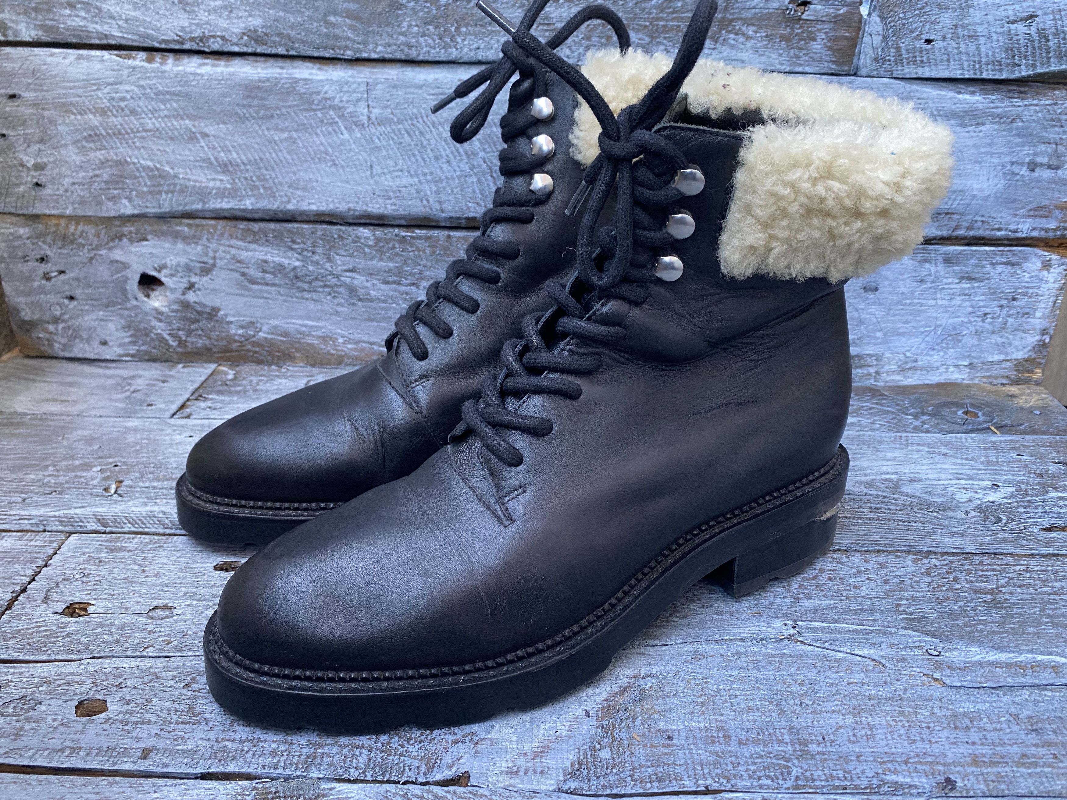 Alexander Wang × Designer Alexander Wang combat black leather shearling boots sz38 Size US 7.5 / IT 37.5 - 9 Thumbnail