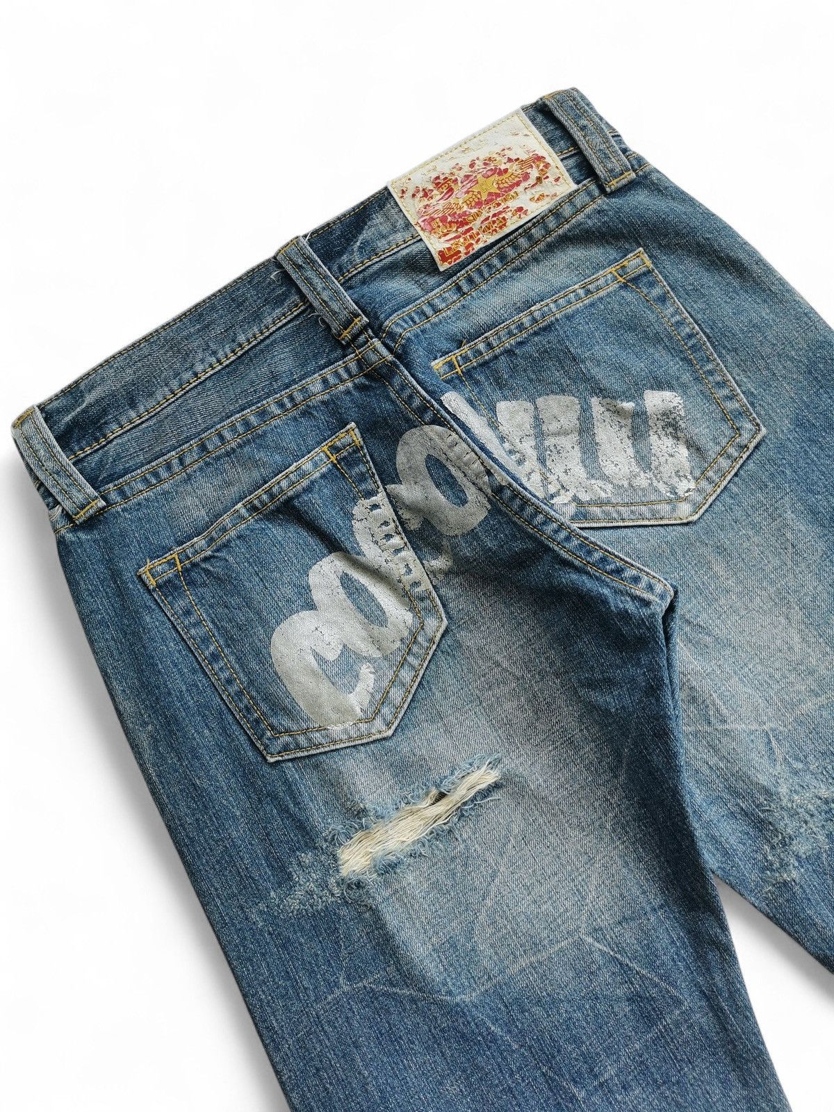 Vintage Flare Co&Lu Distressed Light Wash Jeans Red Accents Size US 32 / EU 48 - 5 Thumbnail