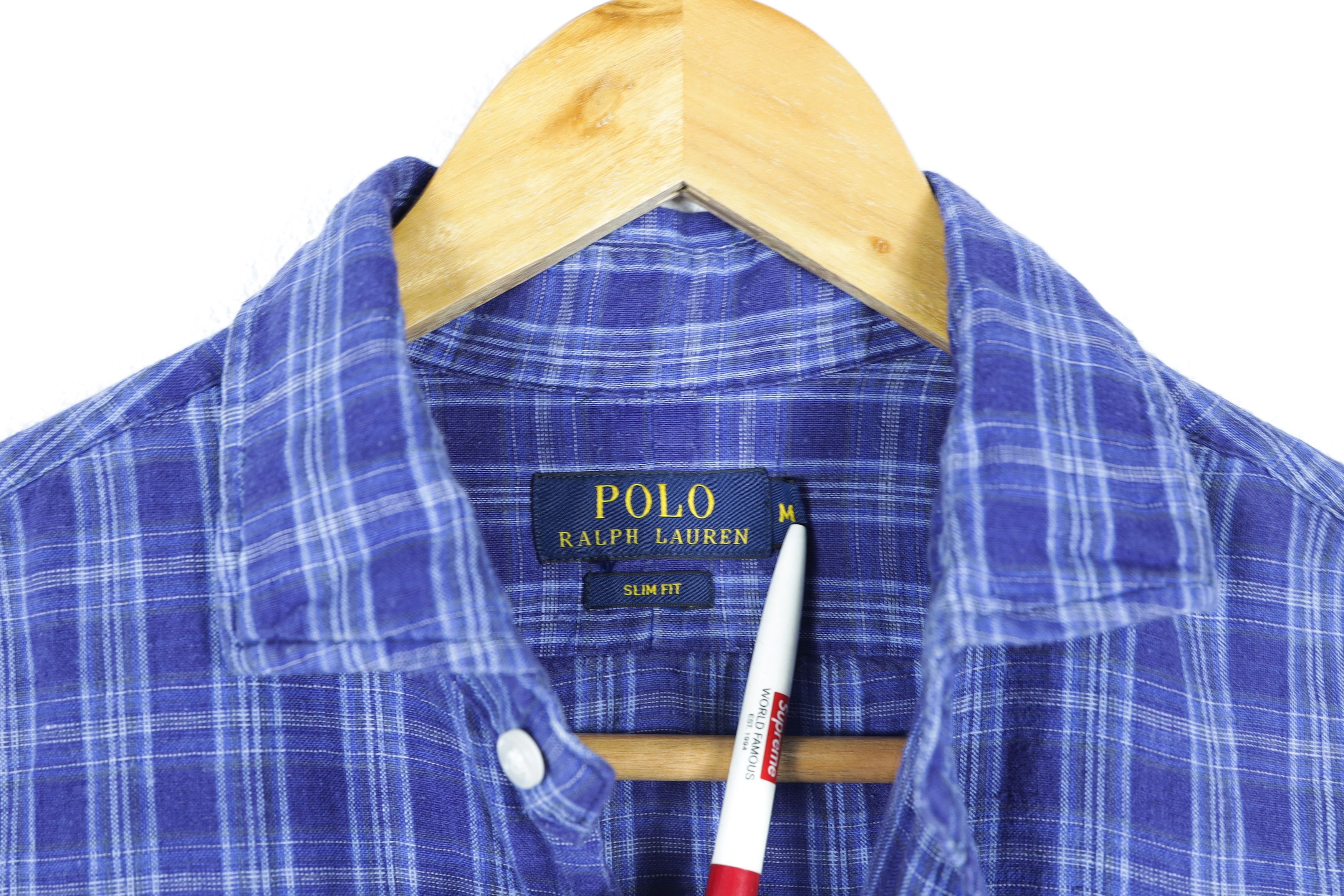 120% Lino Polo Ralph Lauren Pony Logo Blue Check Linen Shirt Preppy Size US M / EU 48-50 / 2 - 7 Thumbnail