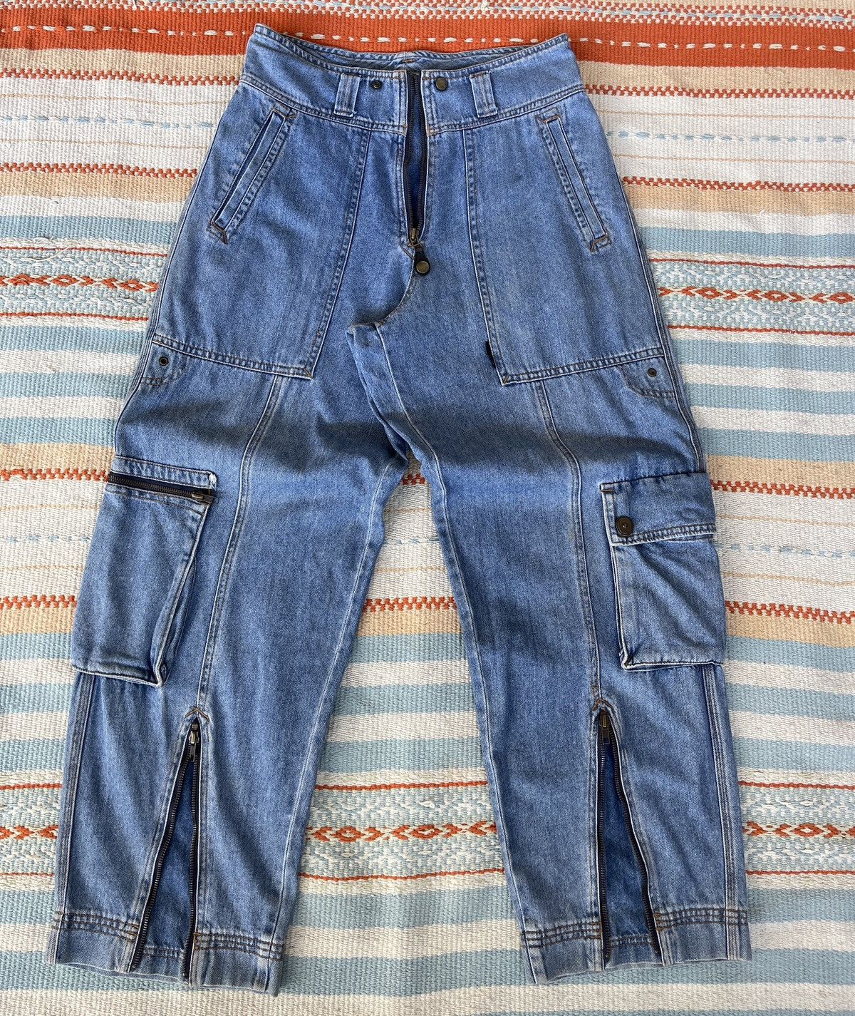 image of Yasuyuki Ishii x Yoshiyuki Konishiparachuta Multipocket Cargo Jeans in Blue Denim, Men's (Size 31)