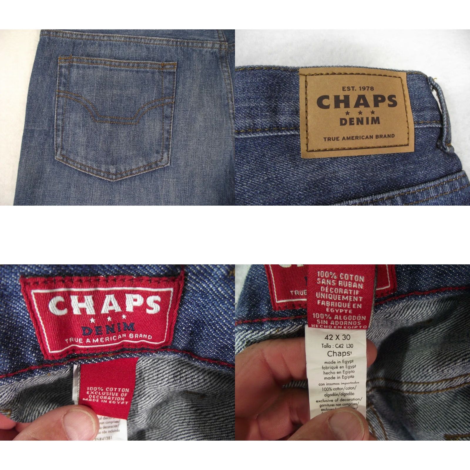 Chaps Mens Straight Regular Fit 42x30 Blue Denim Pants Extra Large XL