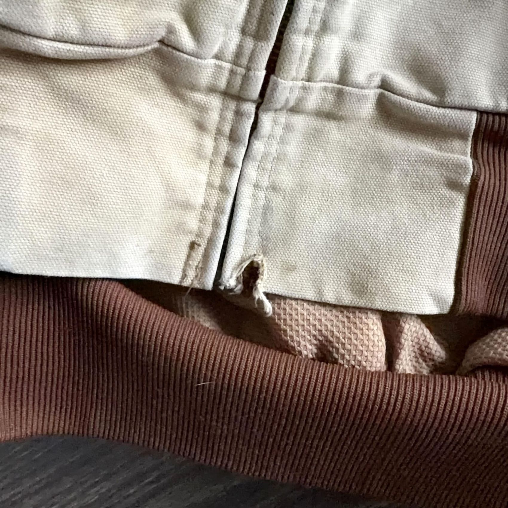 Carhartt VINTAGE Carhartt Jacket Mens Large Beige Duck Canvas Hooded Bomber Zip Front Workwear Insulated Lined Pockets Size US L / EU 52-54 / 3 - 6 Thumbnail
