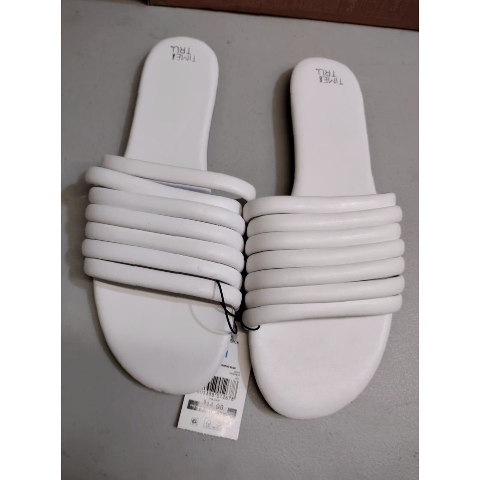 Vintage Time And Tru Women White Multi-Band Slide Flat Sandals Memory Foam Size 11 Size US 11 / IT 41 - 2 Thumbnail