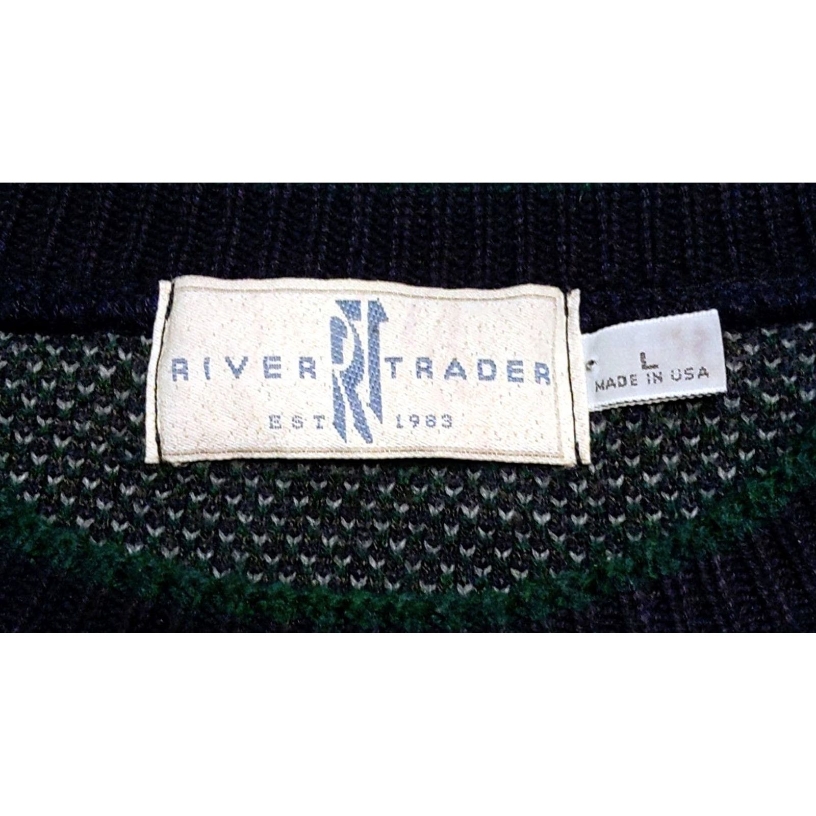 Vintage Vintage River Trader Sweater Mens L Navy Blue Geometric Crew Neck 90s Grunge Winter Fall Knit Pullover Regular Modern Vintage Theme Men Size US L / EU 52-54 / 3 - 5 Thumbnail