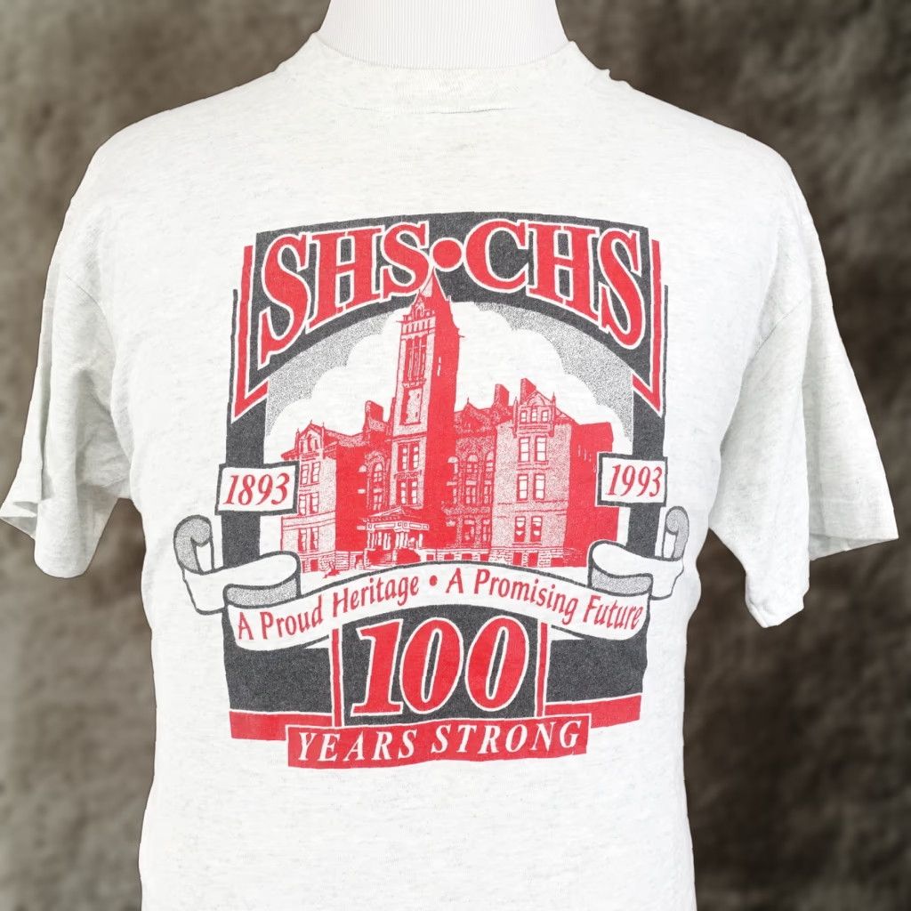 Fruit Of The Loom VINTAGE Fruit of the Loom Gray T-Shirt 100 Years SHS CHS 1993 Single Stitch USA Made Adult XL Mens Size US XL / EU 56 / 4 - 1 Thumbnail