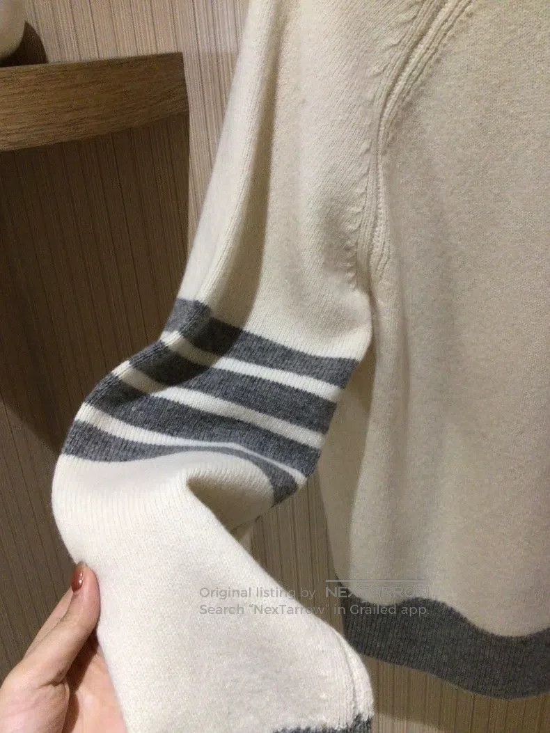 Thom Browne Thom Browne Off-White and Grey Patch Wool Open Cardigan Size US S / EU 44-46 / 1 - 4 Thumbnail