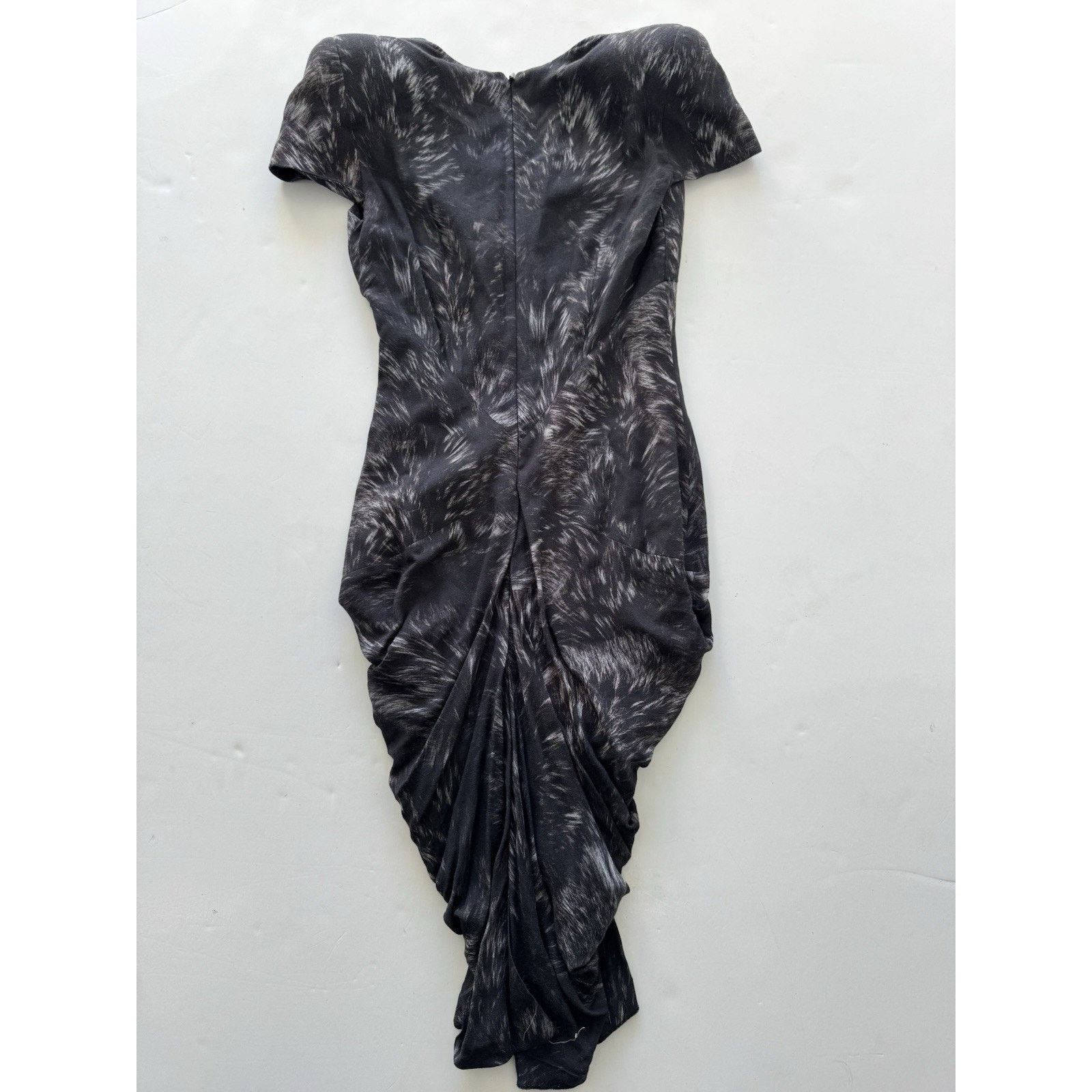 McQ Alexander McQueen Alexander McQueen Black Printed Crepe Draped Midi Dress 38 Size XS / US 0-2 / IT 36-38 - 3 Thumbnail