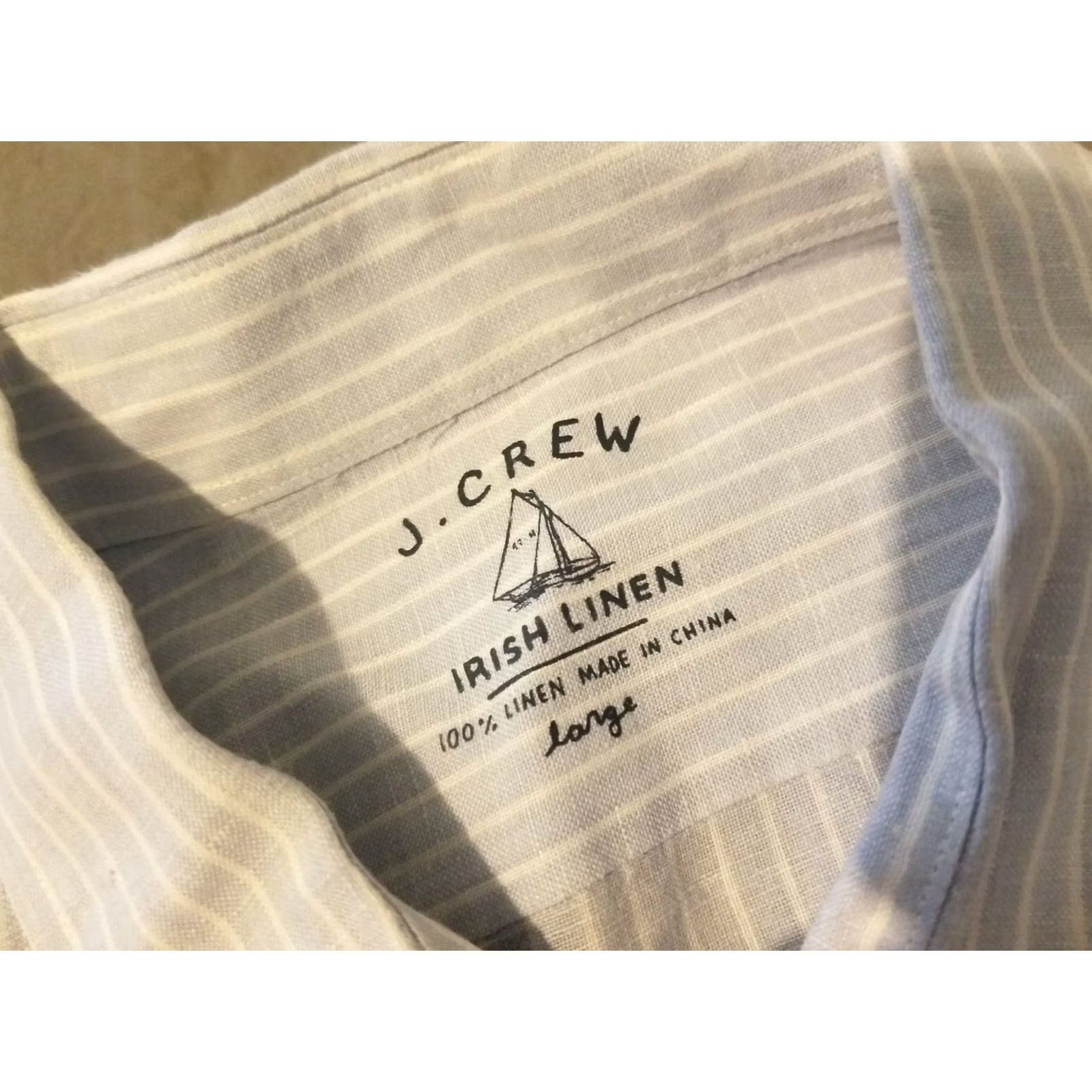 J.Crew Mens J.CREW Button-Up Shirt L Blue Plaid Long Sleeve Linen/Cotton Dress Shirt Size 42R - 3 Thumbnail