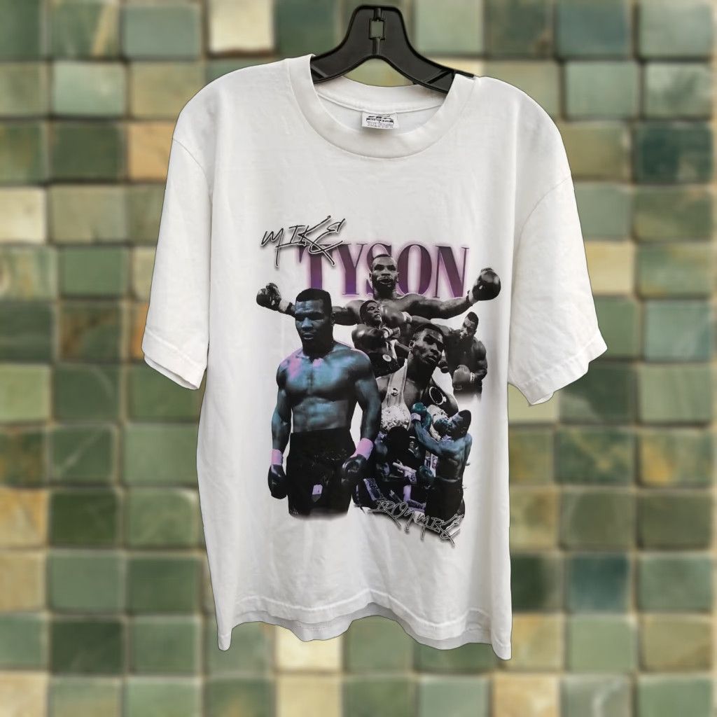 Vintage VINTAGE Mike Tyson RAP TEE PRINT SHIRT Large Mens T-Shirt 90s White Size US L / EU 52-54 / 3 - 1 Thumbnail