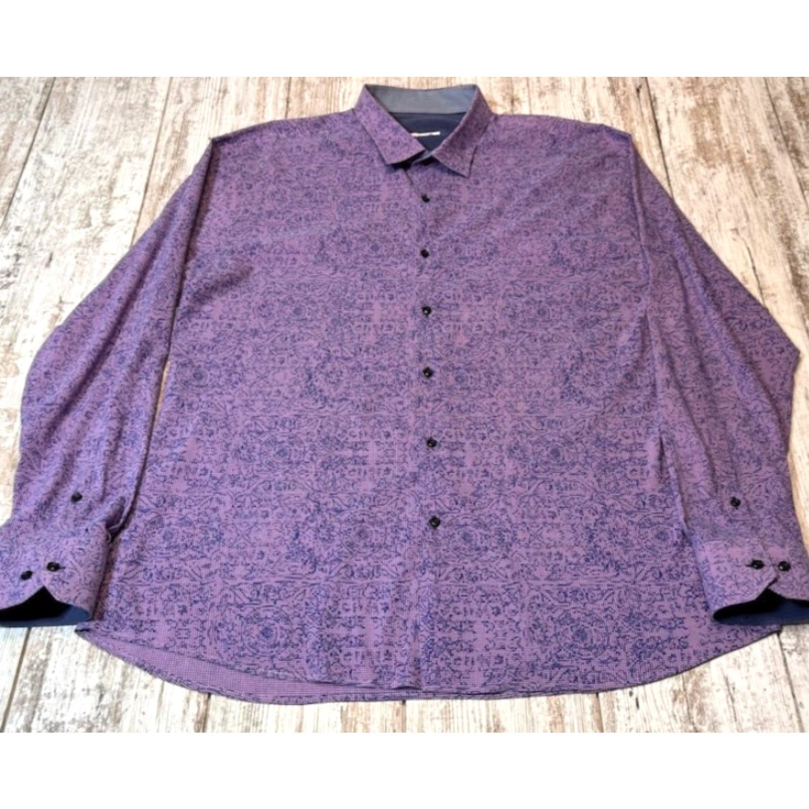 Vintage Flexion Shirt Mens XL Long Sleeve Button Up Purple Geometric Design 7496 Size US XL / EU 56 / 4 - 2 Thumbnail