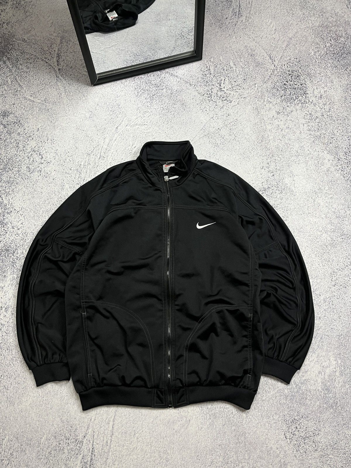 Nike × Vintage 90’s Nike Track Jacket Retro Rare Drill Swoosh Logo Jacket Size US L / EU 52-54 / 3 - 1 Thumbnail