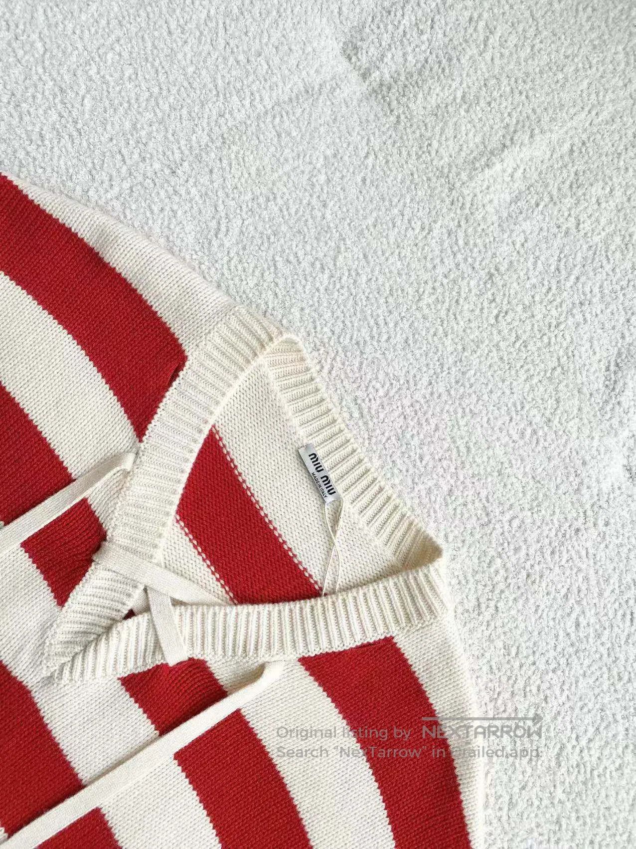 Miu Miu Miu Miu Short red and white striped V-neck lace-up cashmer Size XS / US 0-2 / IT 36-38 - 4 Thumbnail