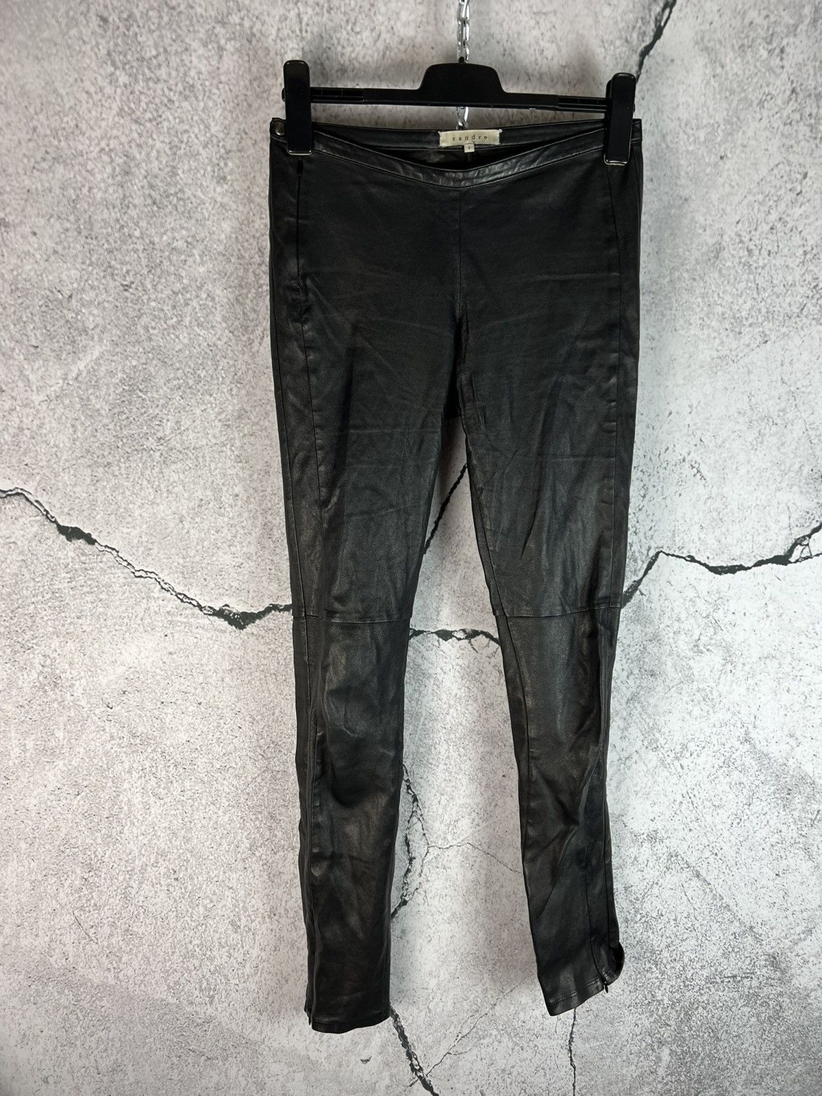 image of Black Sandro Leather Leggings Pants, Women's (Size 26)