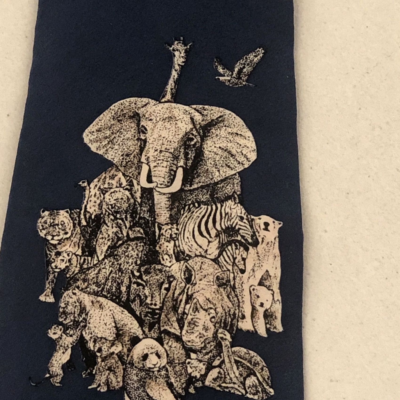 CO VINTAGE World Wildlife Fund WWF Design Animal Necktie Tie 58" x 3.75" Elephant & Co Blue Silk Men Tie Size ONE SIZE - 2 Thumbnail