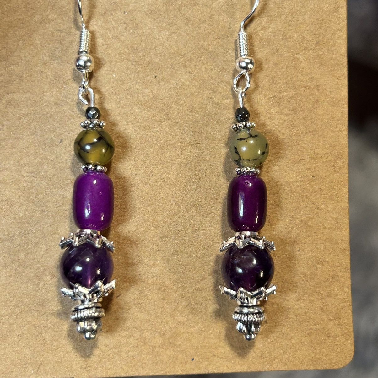 Handmade Handcrafted genuine amethyst dragon vein earrings Size ONE SIZE - 3 Thumbnail