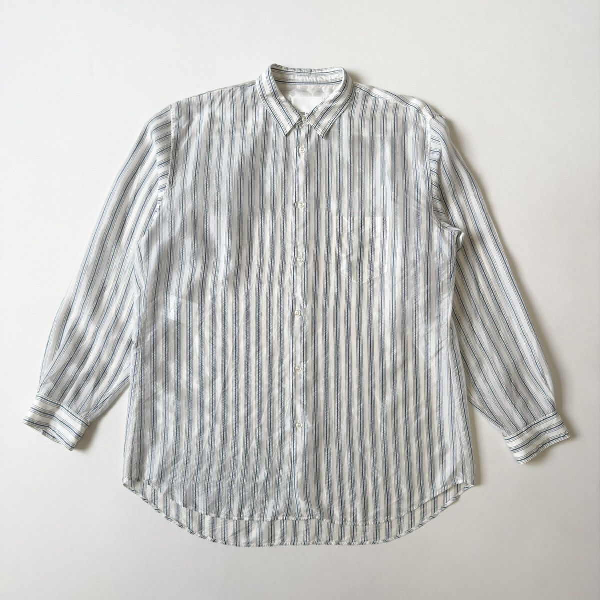 Maison Margiela S/S 20 White/Blue Crinkle Nylon Striped Shirt Size US XL / EU 56 / 4 - 4 Thumbnail