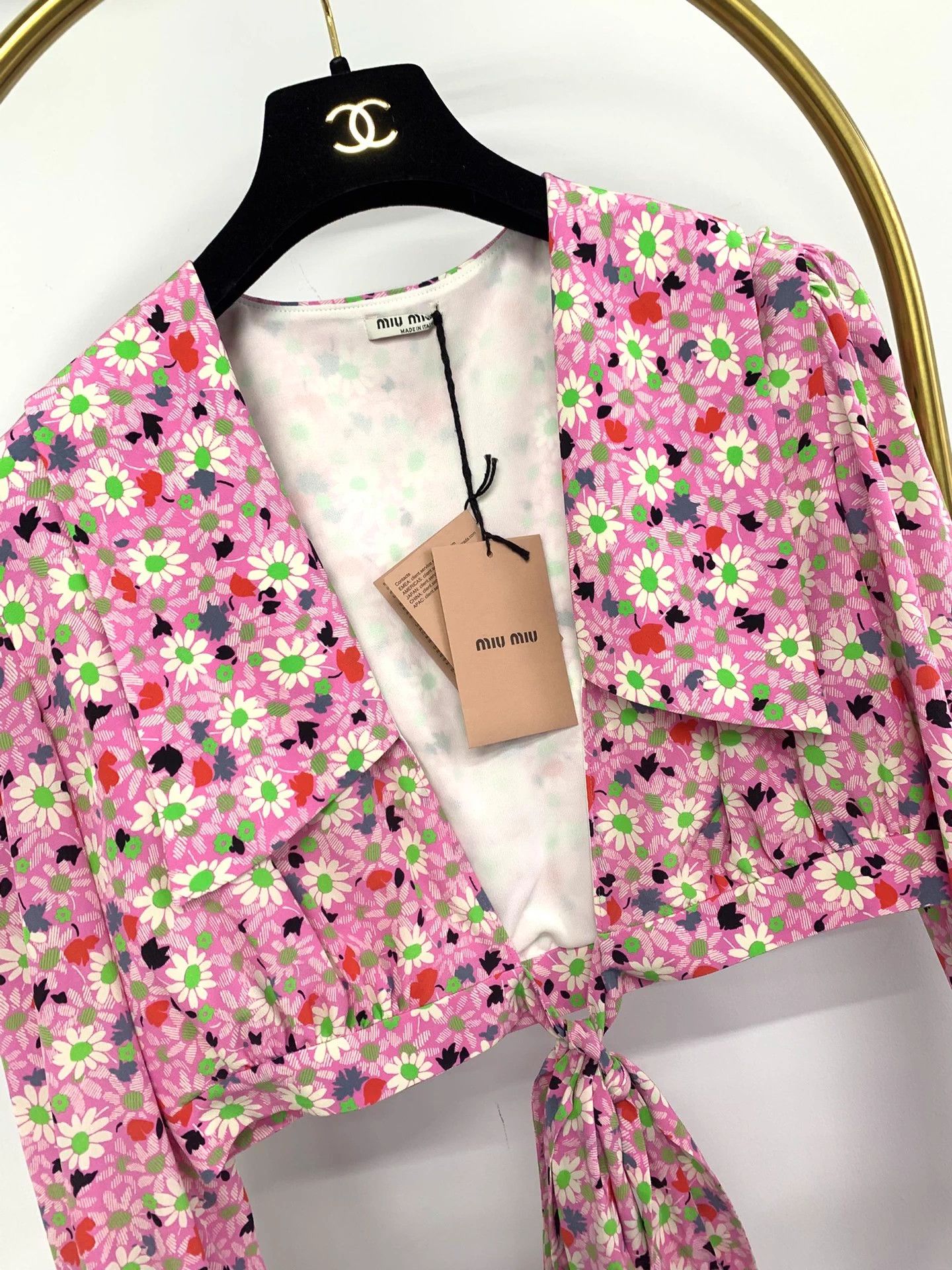 Miu Miu MIU MIU Pink Floral Tie-Front Top Women's 40 NWT Size S / US 4 / IT 40 - 2 Thumbnail