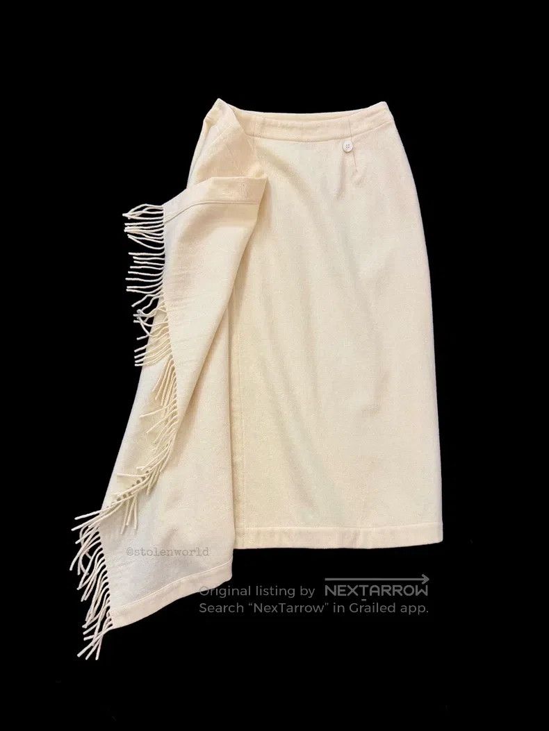 Comme des Garcons Comme des Garcons size S Beige Fringe Wool Skirt Size 22" - 3 Thumbnail