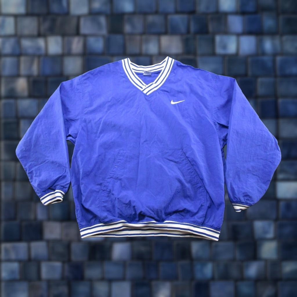 Nike VINTAGE Nike Windbreaker Shirt XL Blue Swoosh Pullover V-Neck 90s Sports Casual Men Size US XL / EU 56 / 4 - 1 Thumbnail