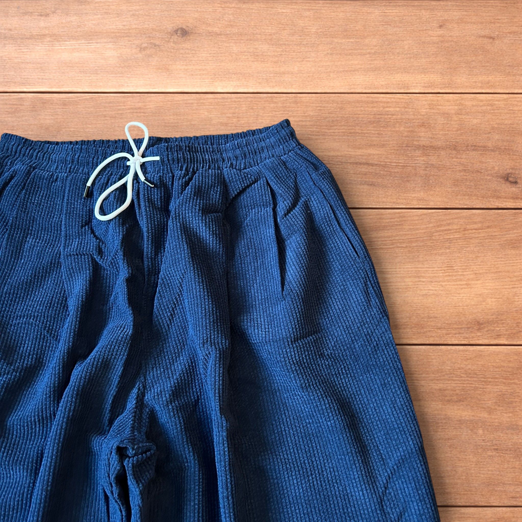 Japanese Brand Super baggy wide leg skater corduroy trousers in navy blue. Size US 34 / EU 50 - 3 Thumbnail