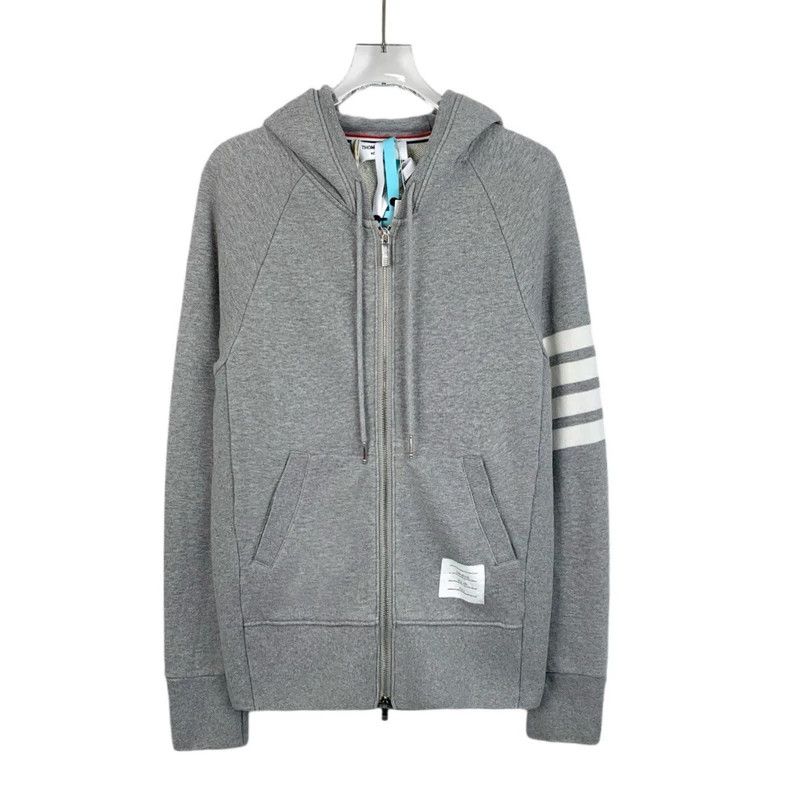 Thom Browne Thom Browne Gray classic four-bar cotton hooded drawstring Size US M / EU 48-50 / 2 - 1 Thumbnail