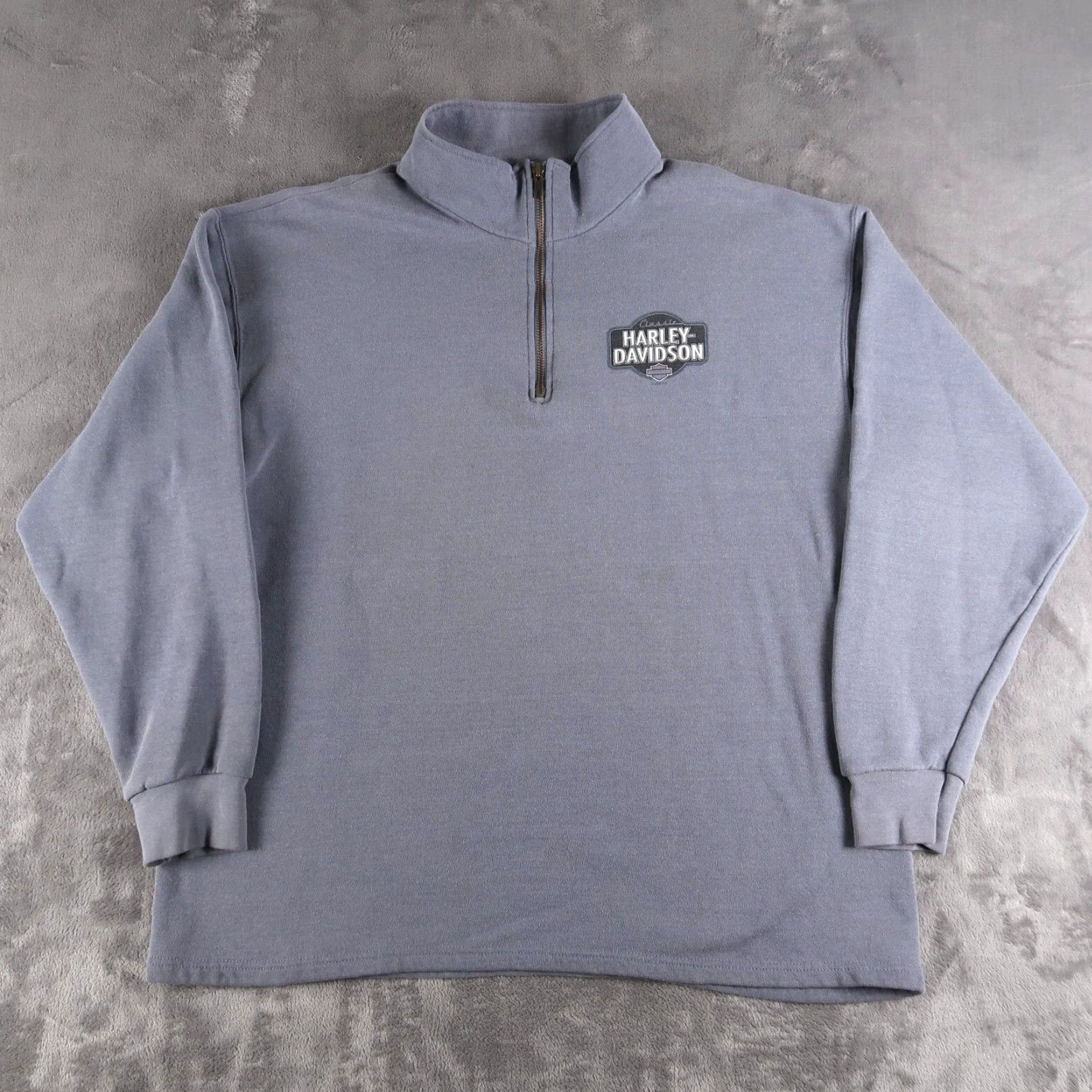 Harley Davidson VINTAGE Harley-Davidson Sweater Long Sleeve 1/4 Zip XL Blue Graphic Logo Mens Pullover Knit Size US XL / EU 56 / 4 - 2 Thumbnail