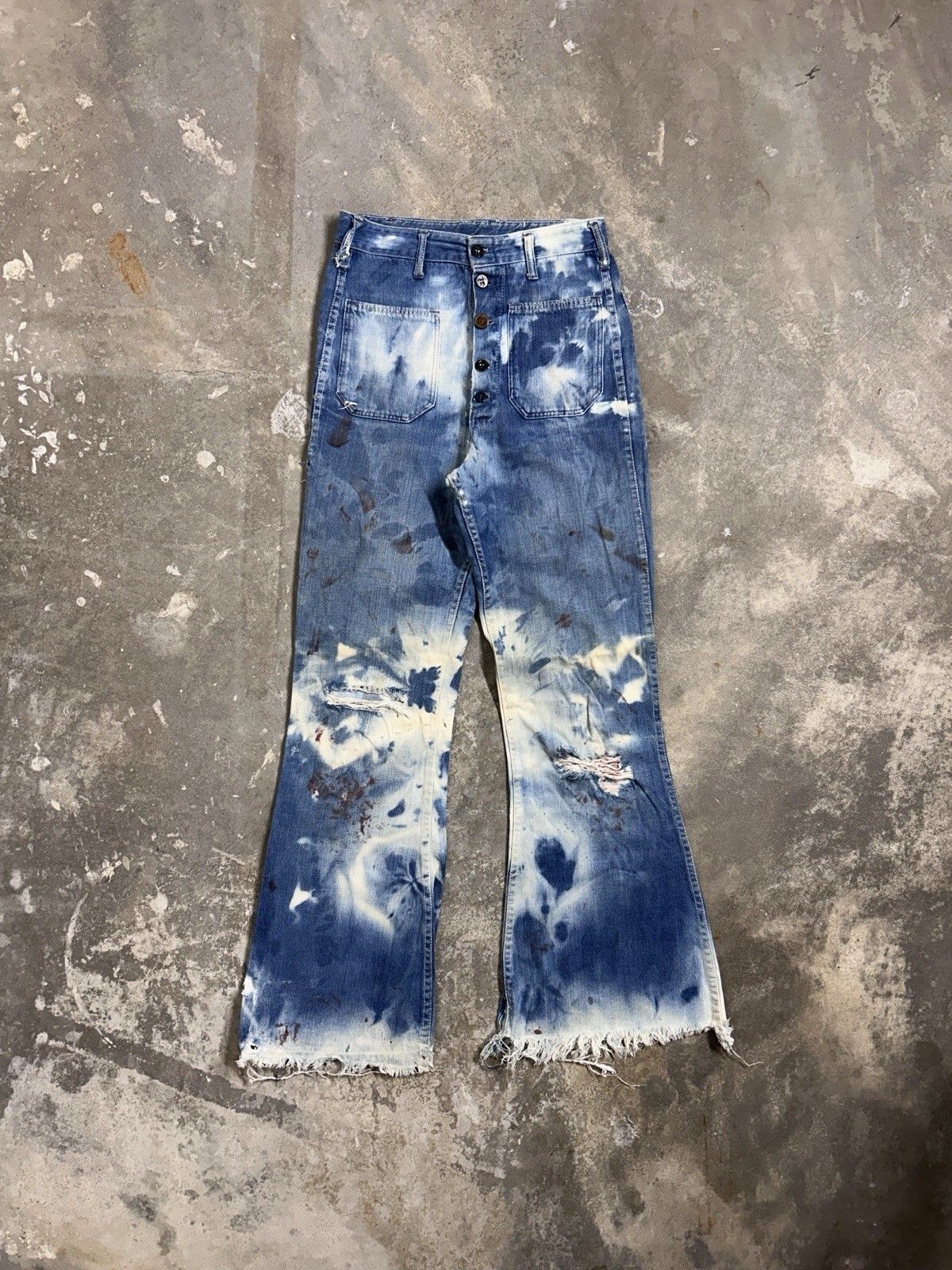 Other Vintage 60’s Flared High Jeans Boho Bleached Distressed Size 26" / US 2 / IT 38 - 1 Thumbnail