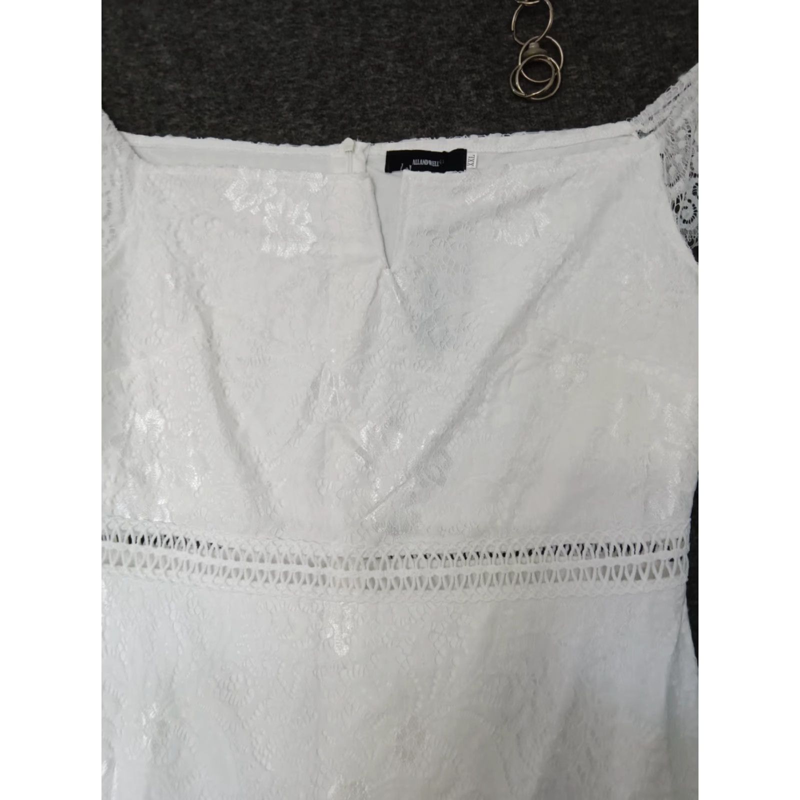 Vintage Allandwell White Lace Dress Women's Sleeveless Strap V-Neck Zip Knee Length Plus Size 2XL Party Cocktail Formal Summer Spring Size XXL / US 16-18 / IT 52-54 - 3 Thumbnail