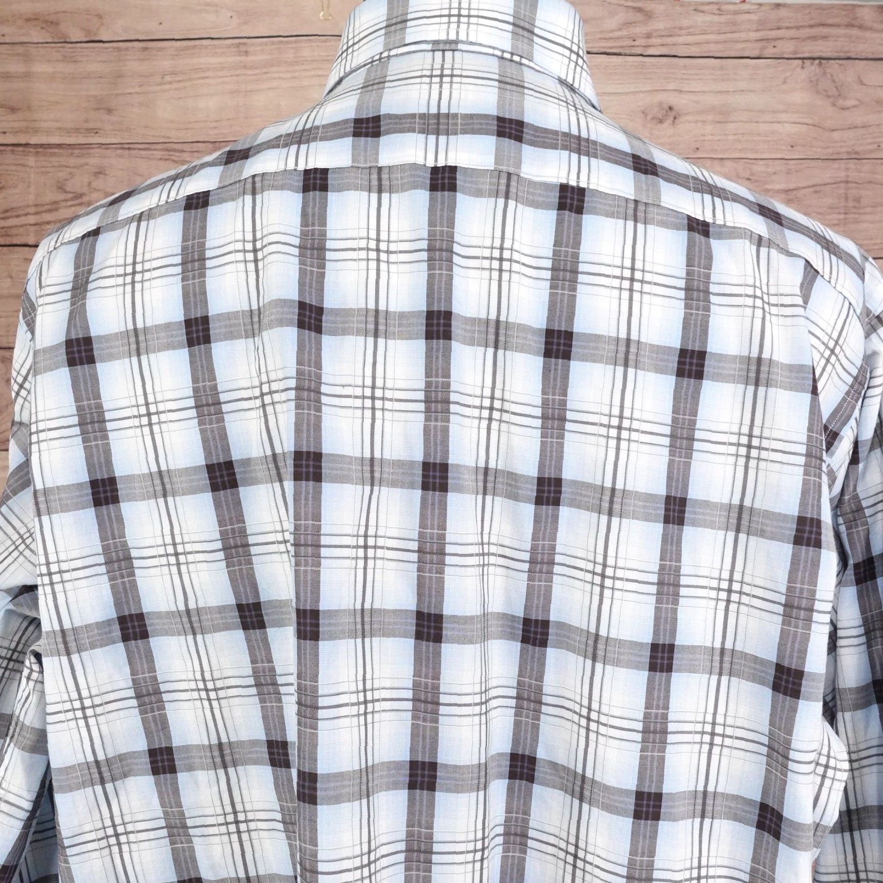 Vintage VINTAGE Thomas Dean Dress Shirt Mens 2XL Blue Gray Plaid Long Sleeve Cotton Size 48R - 6 Thumbnail