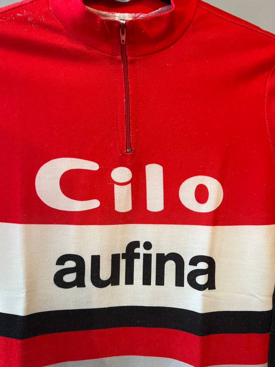 Vintage RARE 1978/86 CILO AUFINA TEAM SWITZERLAND CYCLING BIKEJERSEY Size US M / EU 48-50 / 2 - 6 Thumbnail